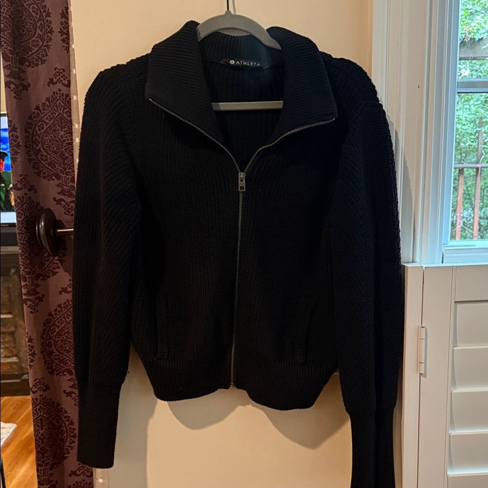 Athleta Black Zip-Up Knit sweater